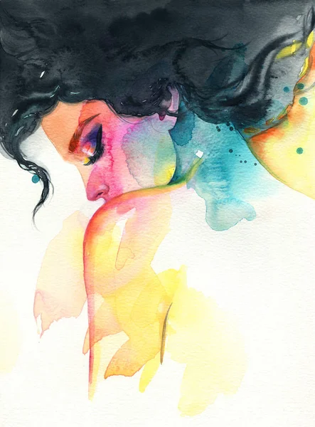 Beautiful Woman Fashion Illustration Watercolor Painting — Stock Photo, Image