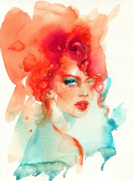 Beautiful Woman Fashion Illustration Watercolor Painting — Stock Photo, Image