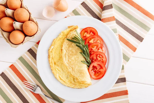 Tomato Omelette Healthy Breakfast Top Down View — стокове фото