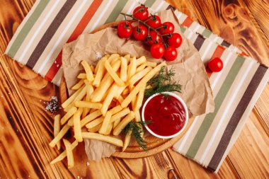 Patates kızartması patates Snack ketçap sosu düz Lay