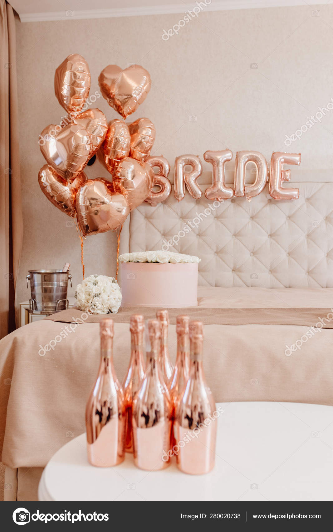 Elegance Interior Of Hotel Room For Wedding Night Stock