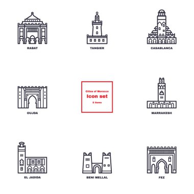 Historic landmarks, sightseeings and buildings of Morocco. clipart