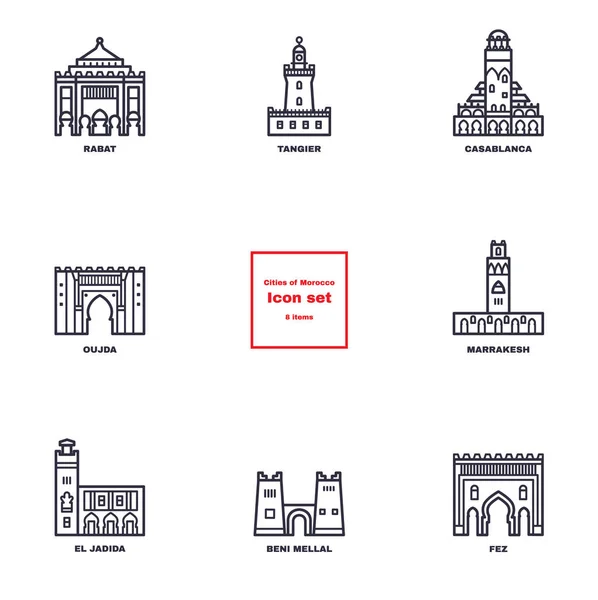 Monumentos históricos, visitas turísticas y edificios de Marruecos . — Vector de stock