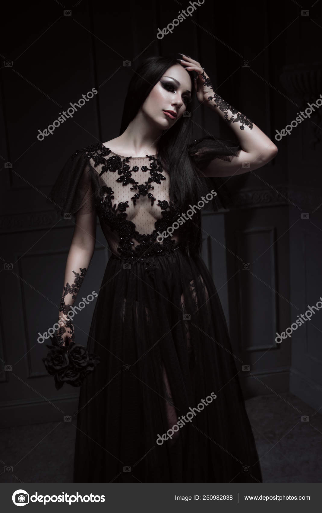 Grey gown red lipstick hi-res stock photography and images - Alamy