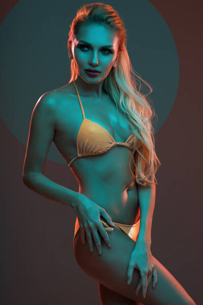 Young Beautiful Woman Posing Swimming Suite Royalty Free Stock Images