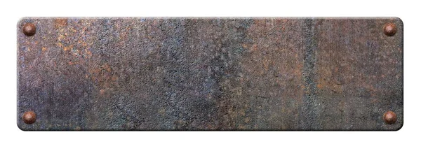 Placa Vieja Oxidada Con Remaches Sobre Fondo Metálico —  Fotos de Stock