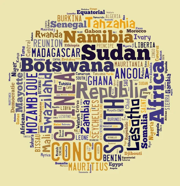 Sketch from Africa country names text, African countries in words cloud