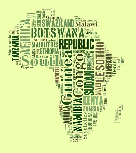 Sketch africa continent from tetx country names, African words cloud in shape of the continent, Map of continent Africa