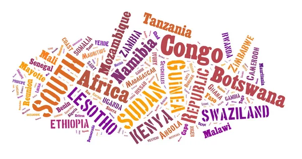 Sketch from Africa country names text, African words cloud in shape.