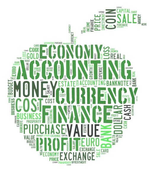 Φόντο Εικόνα Wordcloud Έννοια Χρηματοοικονομικό Και Επιχειρηματικό Λέξεων Σχήμα Μήλου — Φωτογραφία Αρχείου
