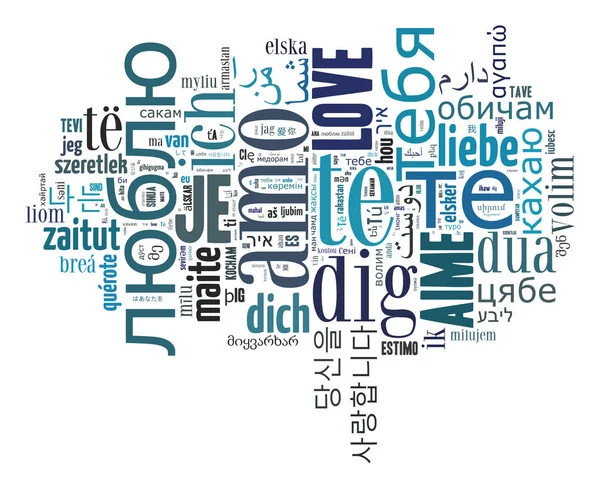 Kärlek Och Alla Hjärtans Konceptet Wordcloud Text Kärlek Olika Språk — Stockfoto