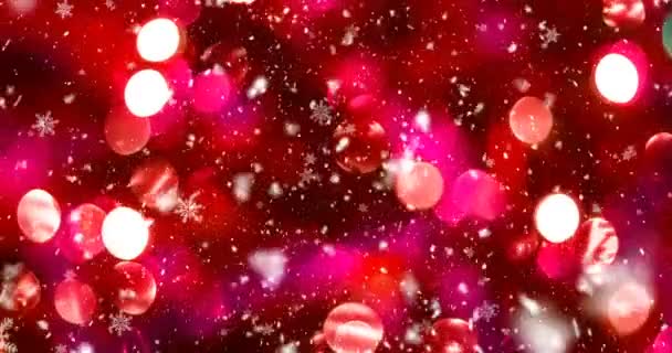 Abstrakter Schneehintergrund Verschwommene Bunte Kreise Bokeh Der Weihnachtsbeleuchtung Mit Schneeflocken — Stockvideo