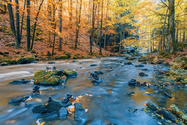 Río Montaña Salvaje Doubrava Valle República Checa Hermosos Colores Otoño —  Fotos de Stock