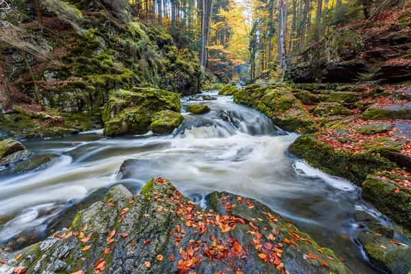 野生の山川もリトヴェルスケー チェコ共和国谷の美しい秋の紅葉を楽しむ 美しい風景 — ストック写真