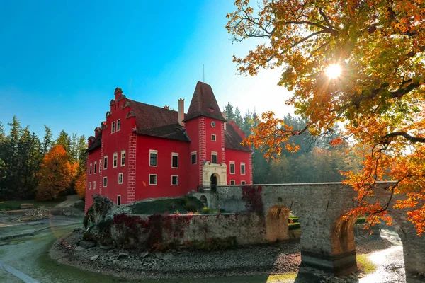 Beautiful Small Red Chateau Cervena Lhota Castle Czech Republic Autumn — Stock Photo, Image