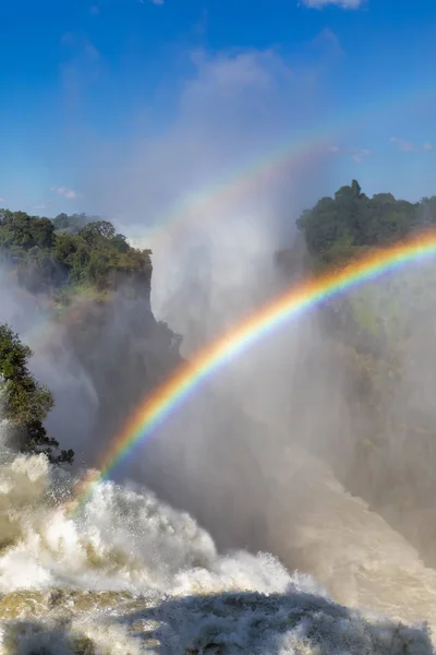 Duha Victoria Falls Dešti Sezóny Květnu Vodopád Plný Vody Všude — Stock fotografie