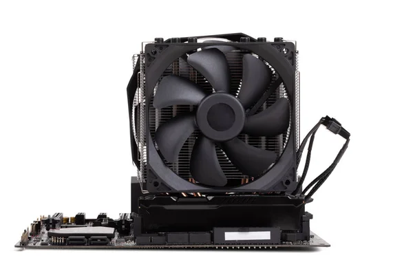 Gaming Mainboard Motherboard Installed Cpu Cooler Heat Pipes Ventilator Fan — Stock Photo, Image