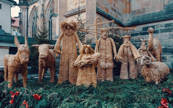 Traditional Straw Christmas Nativity Scene Traditional Setting First Advent Bethlehem — Stock Photo, Image