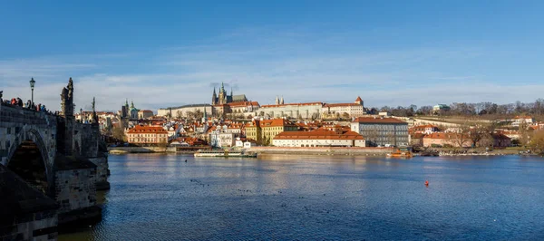 Panorama View Cathedral Vitus Prague Castle Charles Bridge Vltava River — Stock Photo, Image