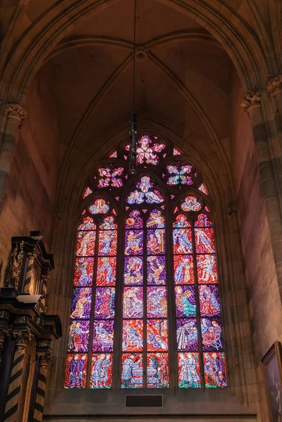 Interiérová Okna Pražského Gotického Klenotu Katedrála Víta Pražském Hradě Nejdůležitější — Stock fotografie