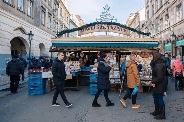 Prága December Híres Havel Piacon Második Héten Advent Karácsonyi Ajándékbolt — Stock Fotó