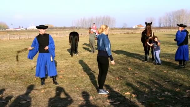 Ortogagia Ungheria Novembre 2018 Csikos Ungheresi Costume Tradizionale Popolare Cavaliere — Video Stock