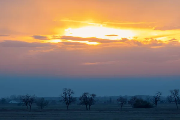 Paesaggio Tramonto Del Paesaggio Hortobagy Parco Nazionale Hortobagy Ungheria Puszta — Foto Stock