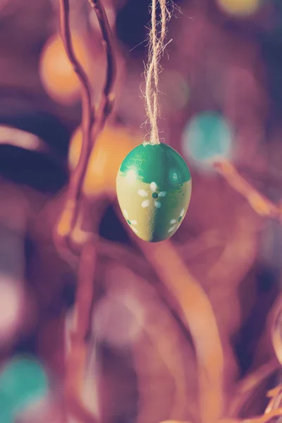 Ovos de Páscoa na árvore com bokeh — Fotografia de Stock