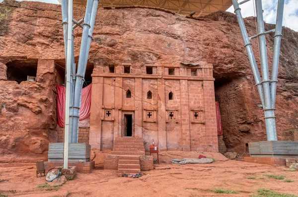 Bete Abba Libanos rots gehouwen kerk, Lalibela, Ethiopië — Stockfoto