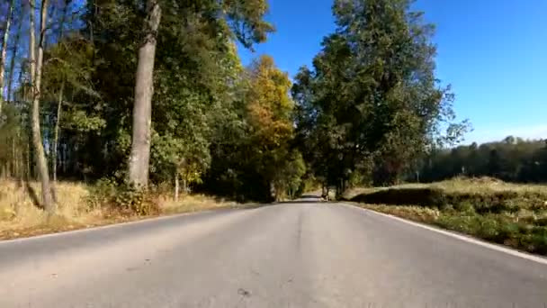 Φθινοπωρινή οδήγηση αυτοκινήτου στο αγροτικό τοπίο — Αρχείο Βίντεο