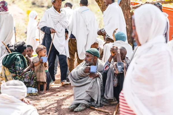 Chrétiens orthodoxes croyants éthiopiens, Lalibela Ethiopie — Photo