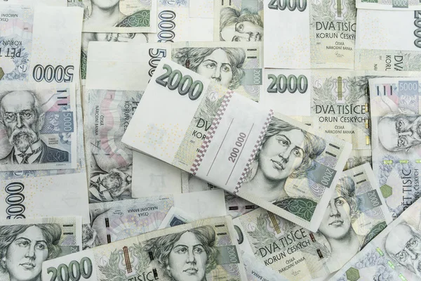 Banknoty Czeskie Tysiące Koron Koncepcja Pandemii Pandemii Wirusa Korony Ponownego — Zdjęcie stockowe