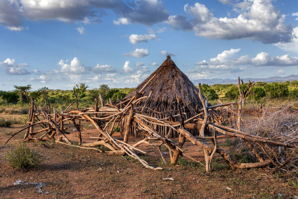 Cattle pen in Hamar Village, The Hamar people are a primitive tribe in South Ethiopia, Africa