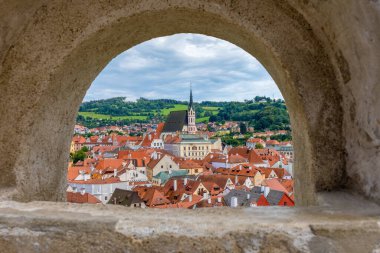 Çek Cumhuriyeti 'nin eski Cesky Krumlov kasabasının en iyi manzarası. UNESCO Dünya Mirası Bölgesi. Avrupa