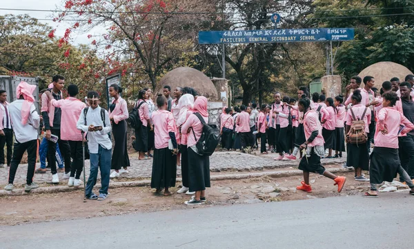 Gondar Ethiopia April 2019 Ethiopian Students Uniform Secondary School Gondar — Stock Photo, Image