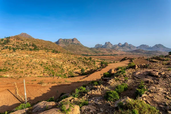 Hermoso Paisaje Las Tierras Altas Del Amanecer Región Tigray Camino — Foto de Stock