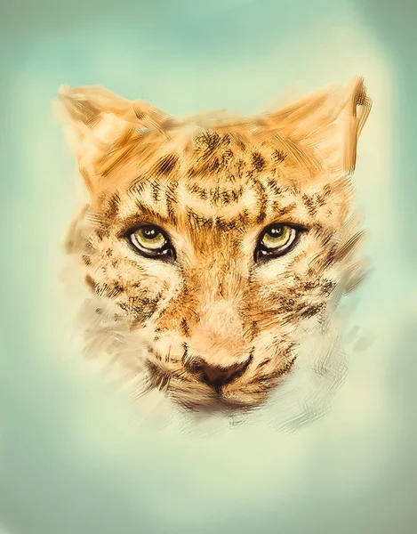 Digitální Ilustrace Leopardí Hlava Shirt Graphics Abstraktní Akvarel Jako Leopard — Stock fotografie