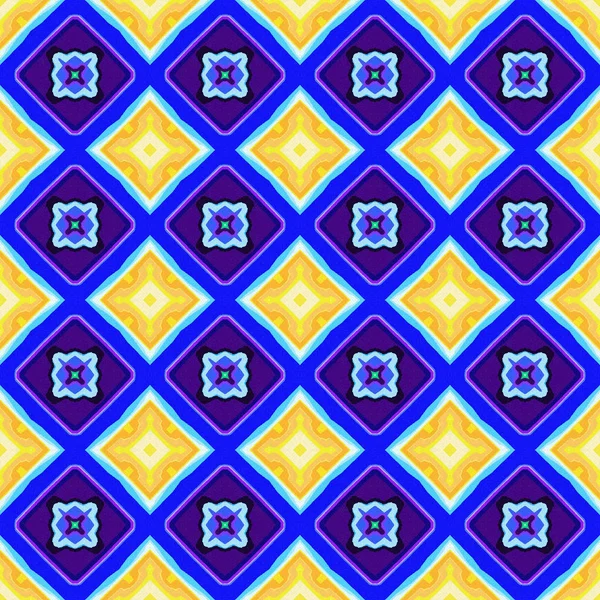 Abstracto Pintado Inconsútil Azul Amarillo Patrón Ornamental Fondo — Foto de Stock