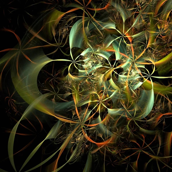green abstract petals, flames and flowers, futuristic imagination background