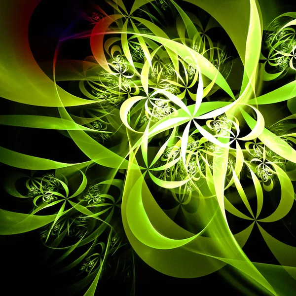 Pétalos Abstractos Verdes Llamas Flores Fondo Imaginario Futurista —  Fotos de Stock