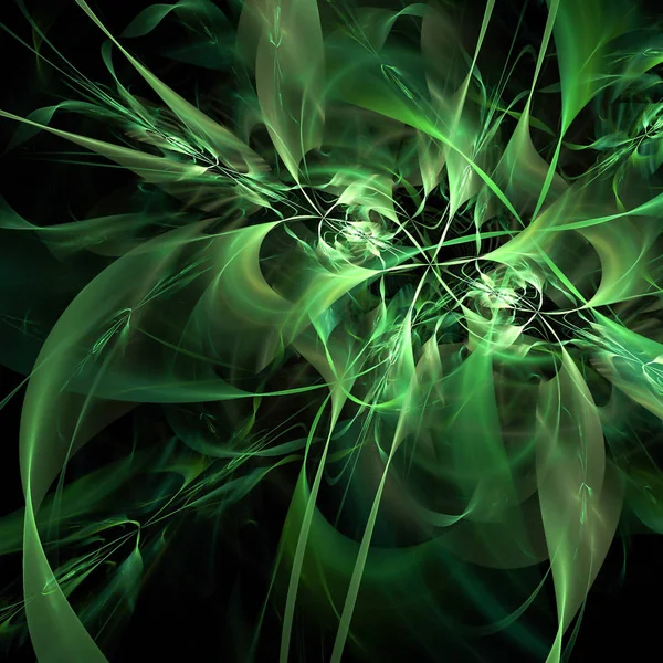 Grön Abstrakt Kronblad Flammor Och Blommor Futuristisk Fantasi Bakgrund — Stockfoto