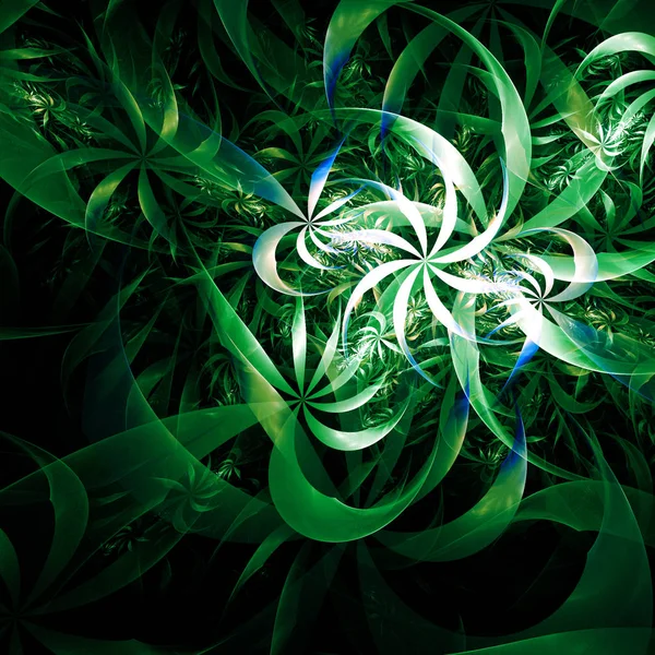 Pétalos Abstractos Verdes Llamas Flores Fondo Imaginario Futurista —  Fotos de Stock