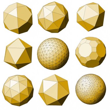 Soyut poligonal geometrik şekiller kümesi. Düşük poli ve en az stili. 