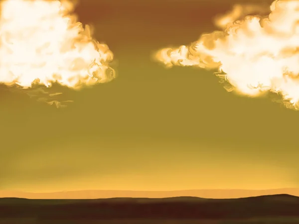 Alan Üzerinde Bulutların Güzel Çizilmiş Illüstrasyon — Stok fotoğraf