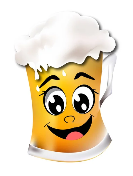 Кружка Пива Улыбающимся Лицом Изолированным Белом — стоковое фото
