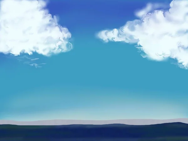 Красива Намальована Ілюстрація Хмар Над Полем — стокове фото