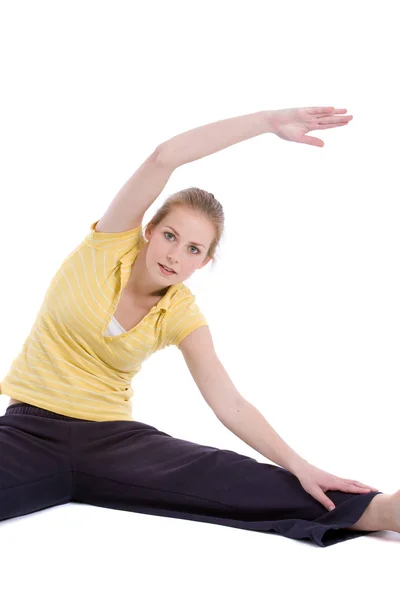 Bella Donna Bionda Che Esercizi Stretching — Foto Stock