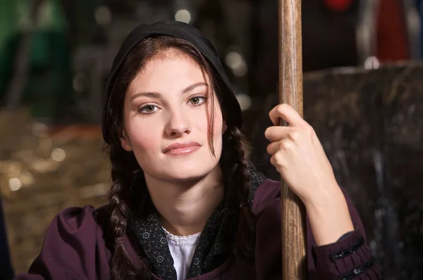 Young Farming Woman Resting Hay — Stock Photo, Image