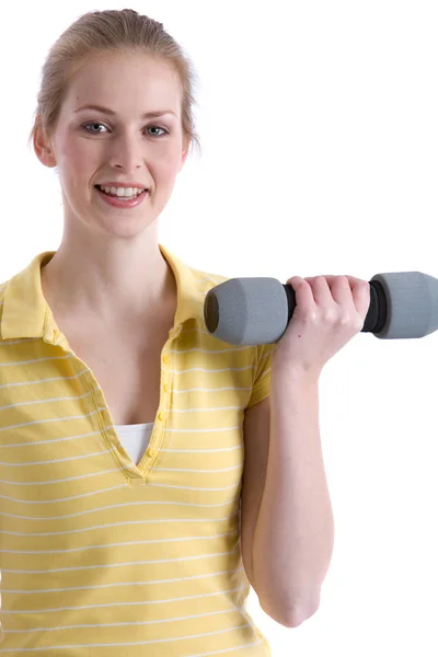 Pretty Girl Dumbbells Standing Training Her Biceps — Stock Photo, Image