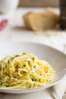 Lezzetli pişmiş makarna. 